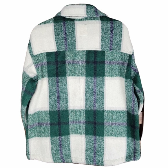 Avec Les Filles sz XS green white plaid button up long sleeve jacket shirt coat - Picture 3 of 13